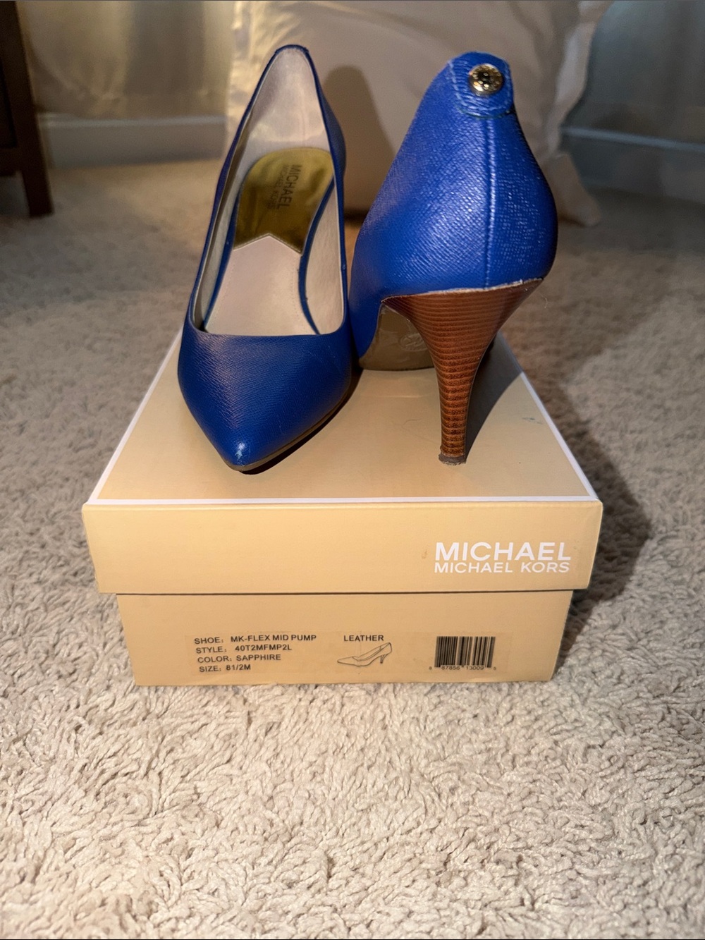 MICHAEL Michael Kors Sapphire Blue Pointed Toe Mid Heel Pump